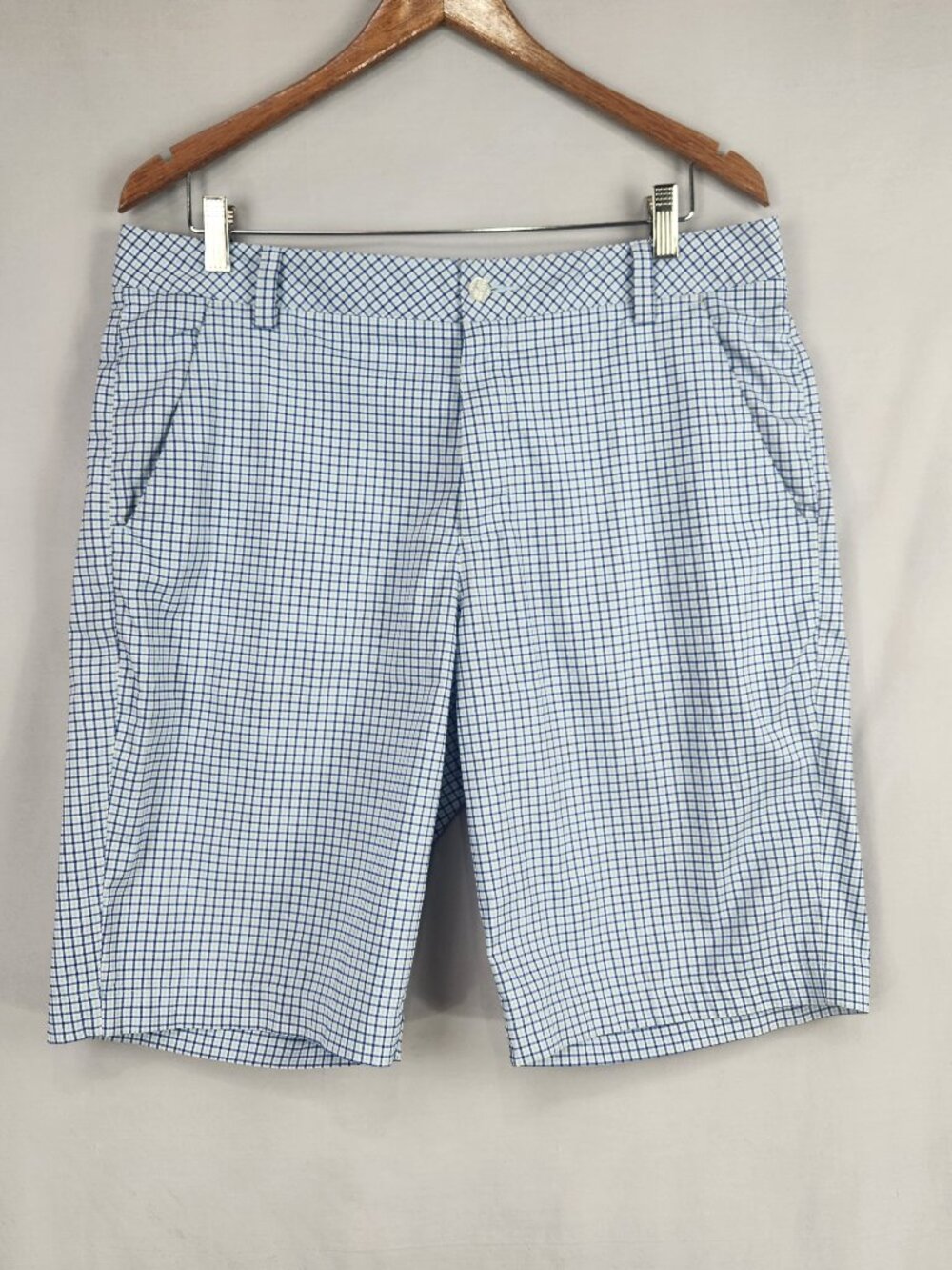 Puma Mens Golf Shorts 34 Blue White Checked Casual Vacation Resort